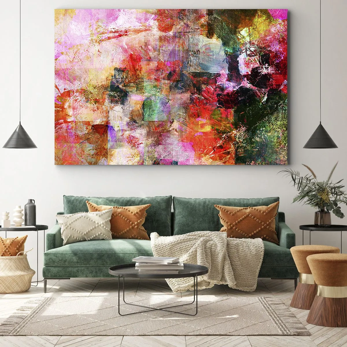 Impression sur toile - Image sur toile - Une composition abstraite aux tons dominants rose et rouge. - 100x70cm - Un voyage à travers les roses - Décoration murale moderne pour le salon et la chambre ARTTOR