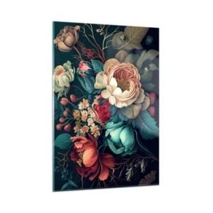 Impression sur verre - Image sur verre - Bouquet de fleurs vintage sur fond sombre - 50x70cm - le charme du 19ème siècle - Décoration murale moderne pour le salon et la chambre ARTTOR