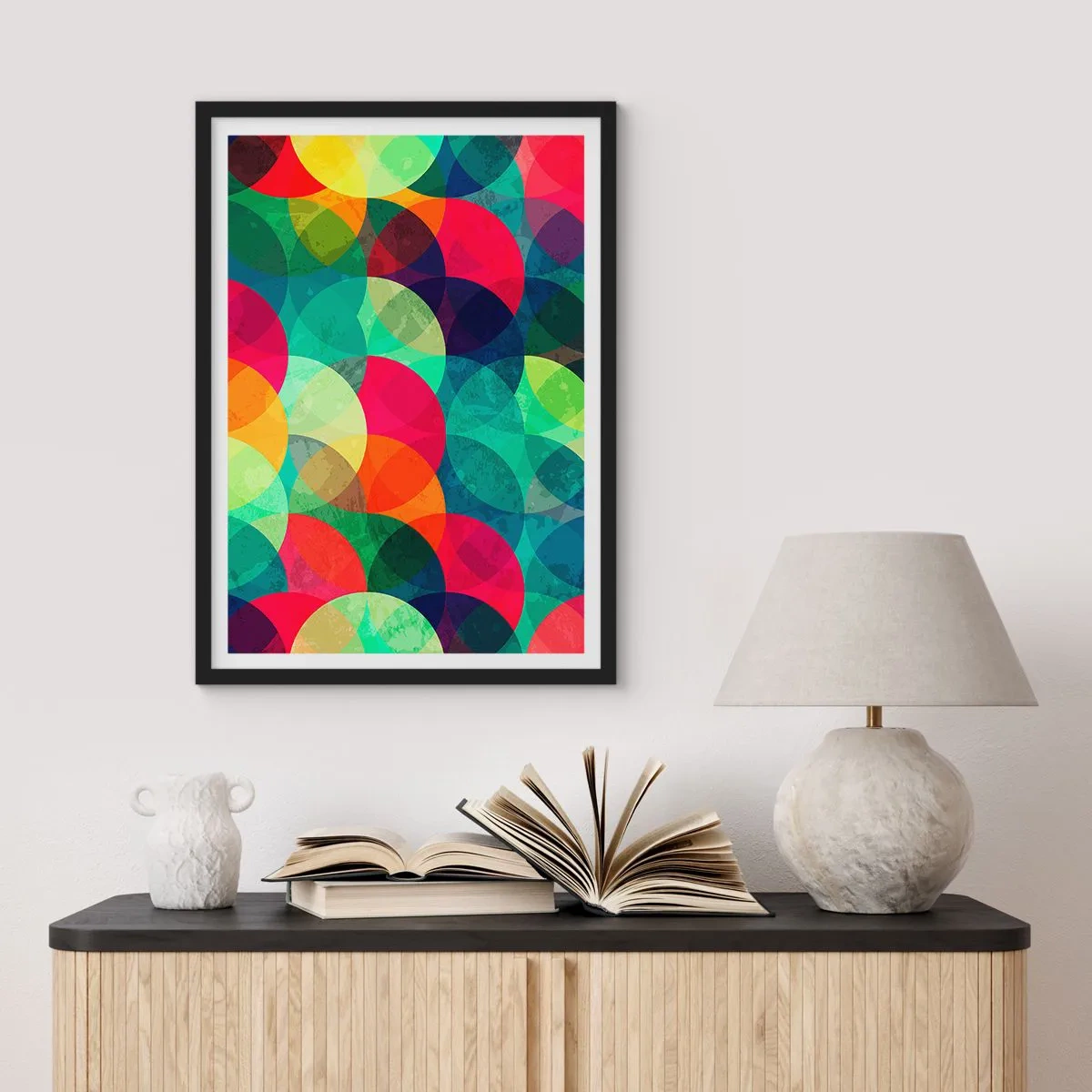 Affiche dans un cadre noir - Poster - Cercles abstraits et colorés se chevauchant - 50x70cm - Ascension - Décoration murale moderne pour le salon et la chambre ARTTOR