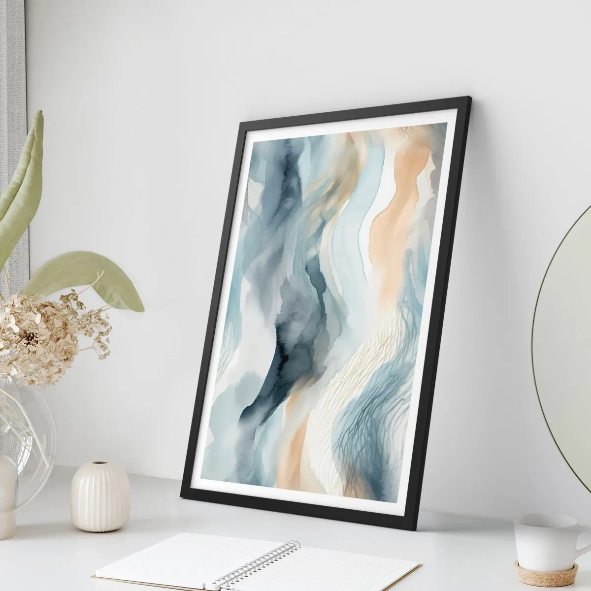 Affiche dans un cadre noir - Poster - Abstraction enneigée et brumeuse - 70x100 cm