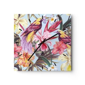 Horloge murale - Pendule murale - Oiseaux exotiques parmi les fleurs tropicales - 30x30cm - Pétales et plumes - Décoration murale moderne pour le salon et la chambre ARTTOR