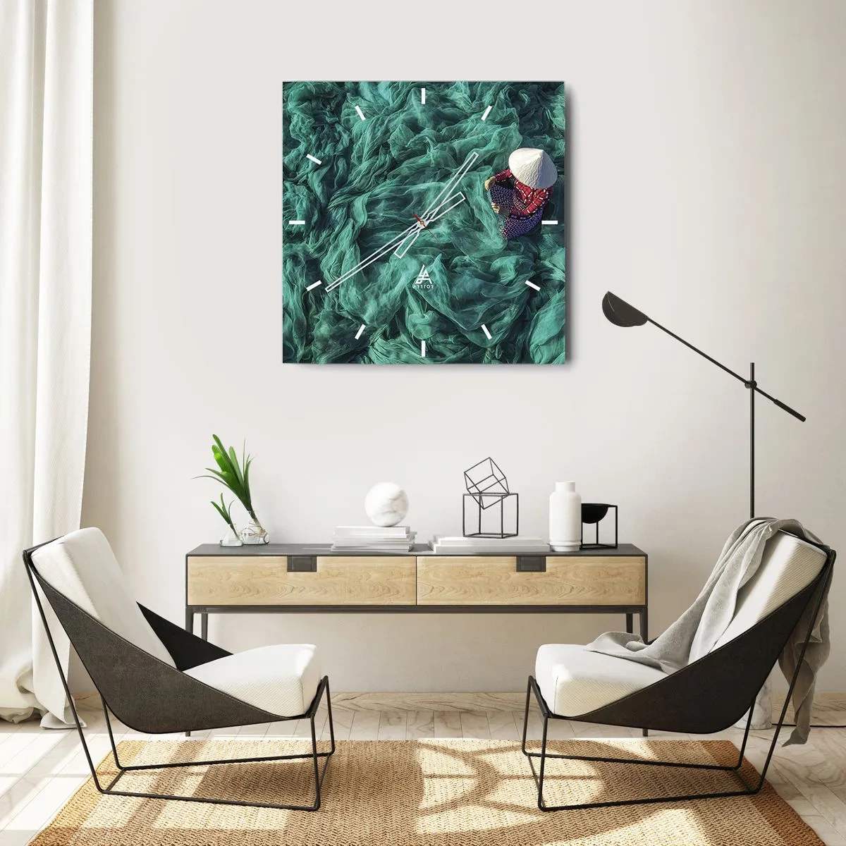 Horloge murale - Pendule murale - Dans une mer de filet - 40x40 cm