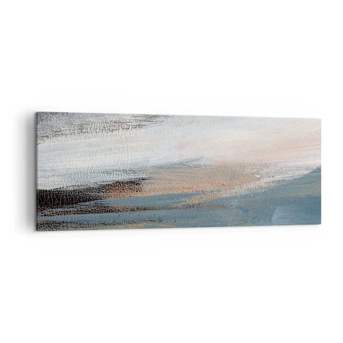 Impression sur toile - Image sur toile - Paysage abstrait dans des tons sobres de bleu et de beige - 140x50cm - Abstraction : paysage nordique - Décoration murale moderne pour le salon et la chambre ARTTOR
