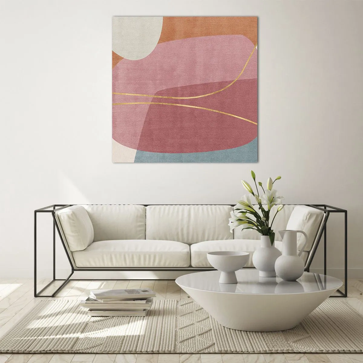 Impression sur verre - Image sur verre - Composition pastel au fil d'or - 60x60 cm