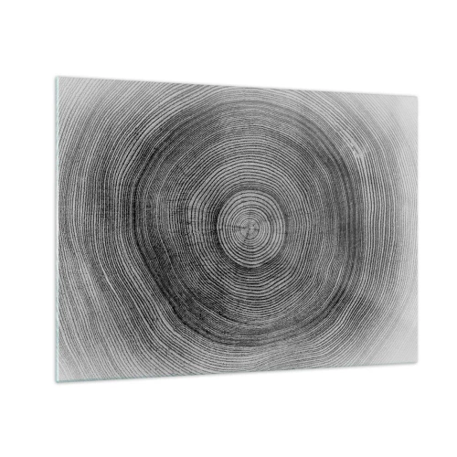 Impression sur verre - Image sur verre - Lignes concentriques d'anneaux d'arbres présentées dans une esthétique en noir et blanc - 70x50cm - Signe du temps - Décoration murale moderne pour le salon et la chambre ARTTOR