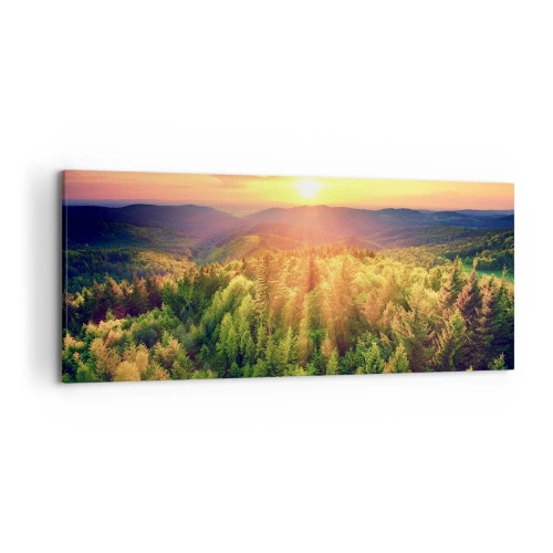 Impression sur toile - Image sur toile - Paysage forestier avec coucher de soleil sur les collines - 120x50cm - Monts et sommets - Décoration murale moderne pour le salon et la chambre ARTTOR