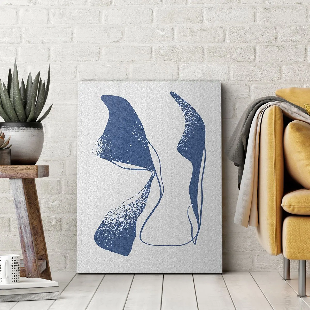 Impression sur toile - Image sur toile - Formes abstraites dans des tons bleus sur fond blanc - 80x120cm - Abstraction ailée - Décoration murale moderne pour le salon et la chambre ARTTOR