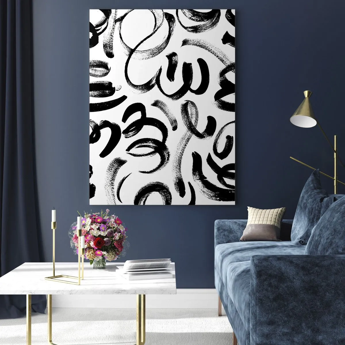 Impression sur verre - Image sur verre - Coups de pinceau abstraits noirs sur fond blanc - 80x120cm - Noir sur blanc - Décoration murale moderne pour le salon et la chambre ARTTOR