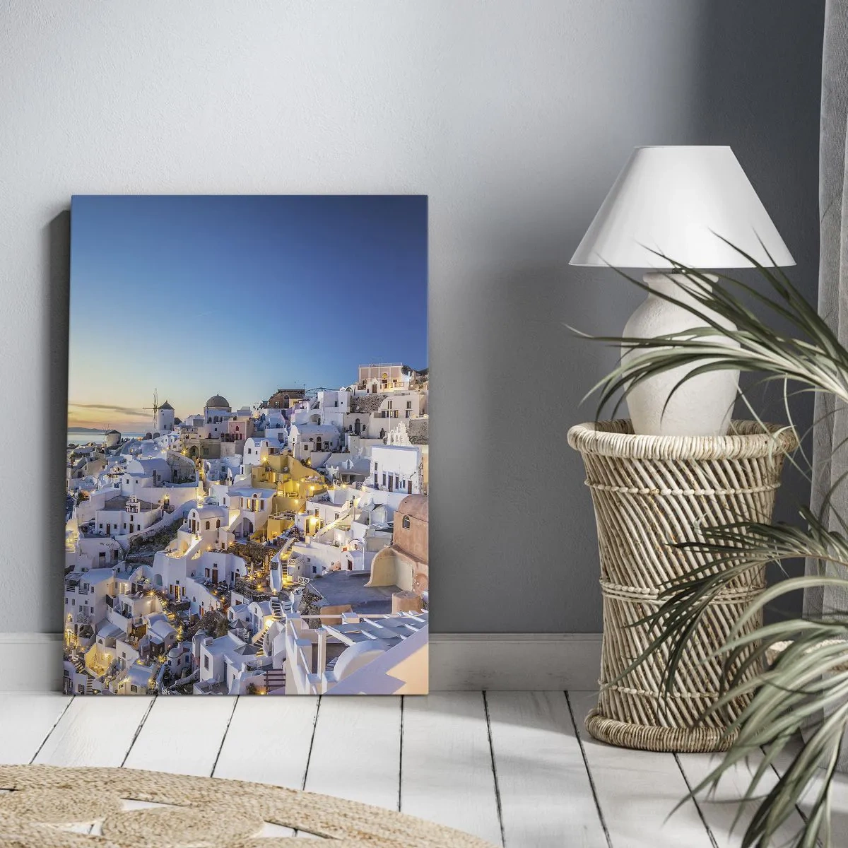 Impression sur toile - Image sur toile - Vue d'une ville grecque au coucher du soleil - 50x70cm - L'essence de la grecque - Décoration murale moderne pour le salon et la chambre ARTTOR