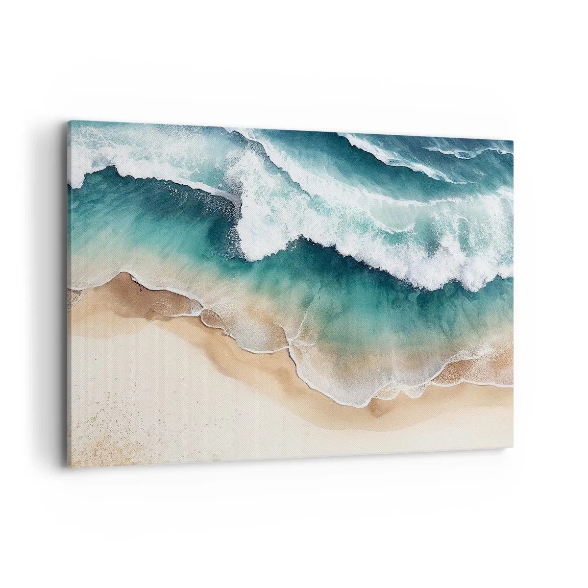 Impression sur toile - Image sur toile - Vue sur la plage et les vagues de la mer dans des tons turquoise - 120x80cm - La rencontre éternelle - Décoration murale moderne pour le salon et la chambre ARTTOR