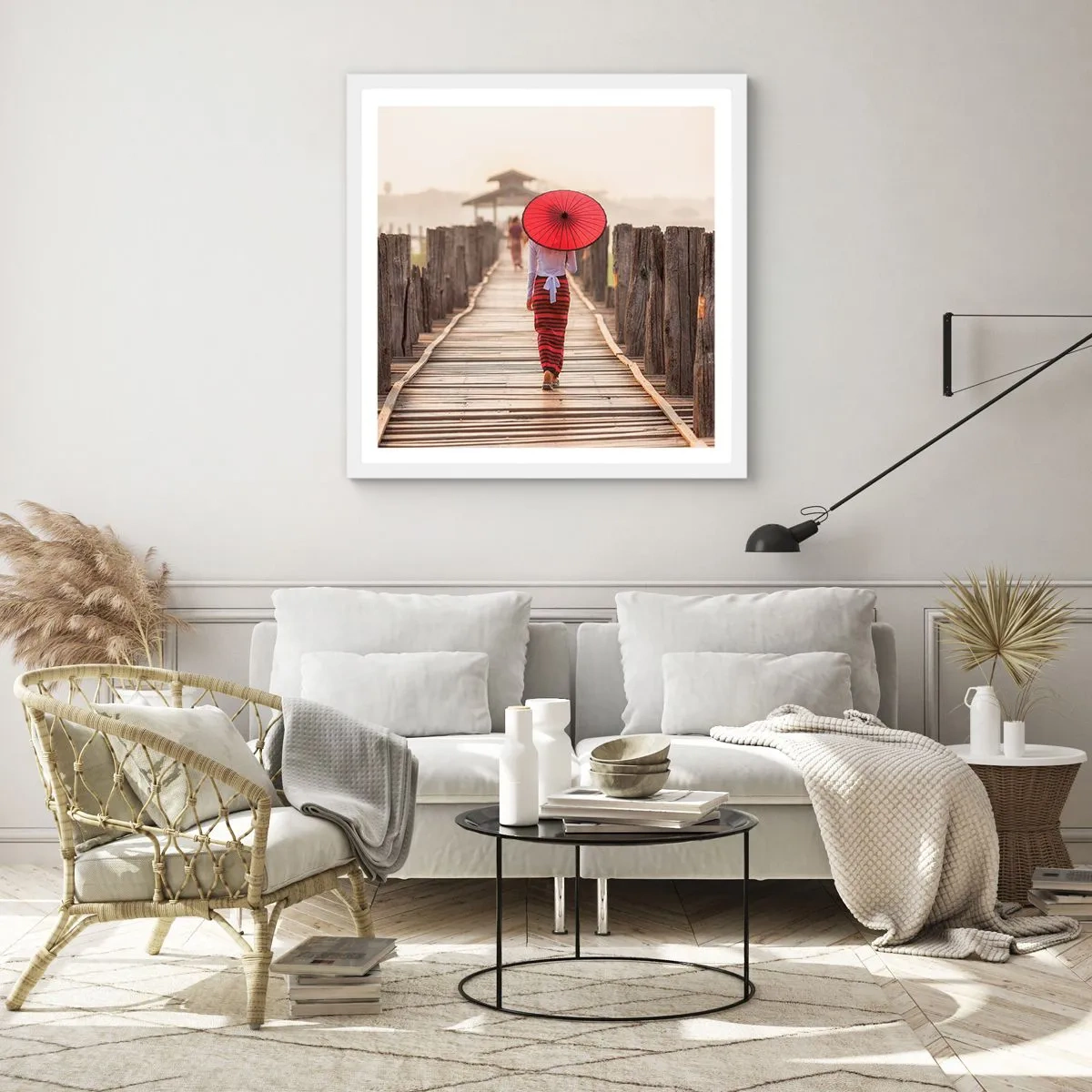 Affiche dans un cadre blanc - Poster - Sur le vieux pont - 60x60 cm