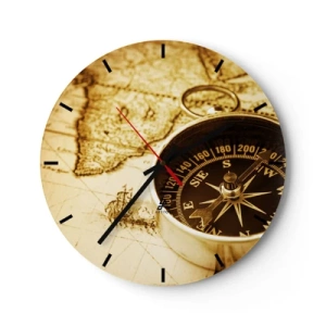 Horloge murale - Pendule murale - Une boussole sur fond de vieille carte aux tons chauds - 30x30cm - Est ou ouest? - Décoration murale moderne pour le salon, la cuisine et la chambre ARTTOR