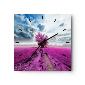 Horloge murale - Pendule murale - Un arbre solitaire dans un champ dans une nuance de rose intense - 30x30cm - Lande - nature sauvage - Décoration murale moderne pour le salon et la chambre ARTTOR