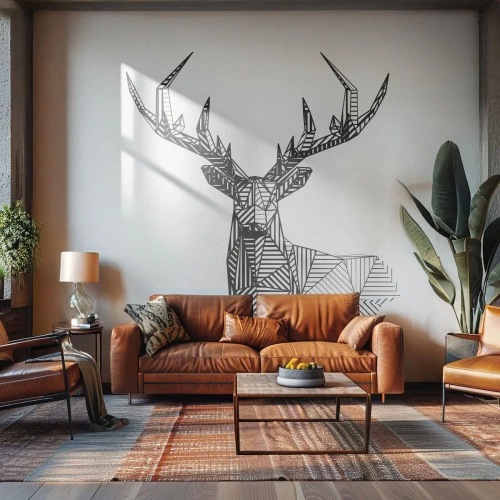Papier Peint Autocollant Deluxe Sticker - Cerf dans un style cubique - Abstraction, Cerf, Animaux - 200x140 cm