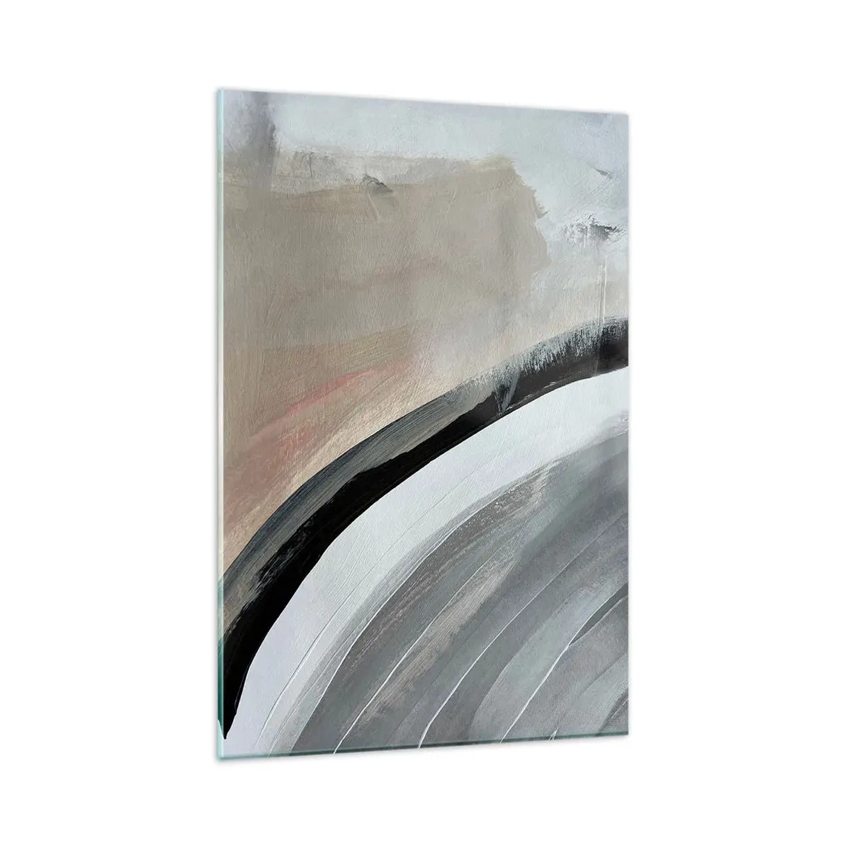 Impression sur verre - Image sur verre - Arche abstraite dans les tons de noir, gris et beige - 80x120cm - Composition : arc de noir et gris - Décoration murale moderne pour le salon et la chambre ARTTOR