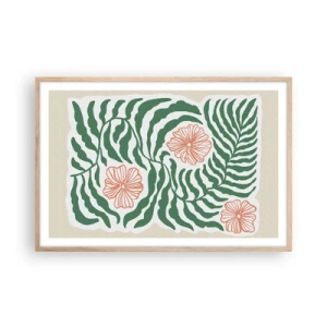 Affiche dans un chêne clair - Poster - Fleurit en vert - 91x61 cm