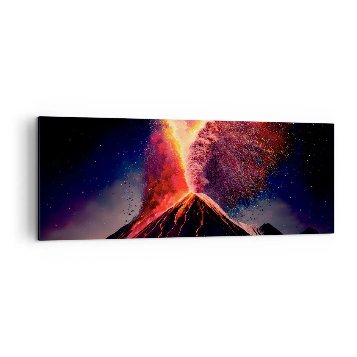 Impression sur toile - Image sur toile - Une éruption volcanique unique la nuit avec des couleurs dynamiques. - 140x50cm - Beauté et horreur - Décoration murale moderne pour le salon et la chambre ARTTOR