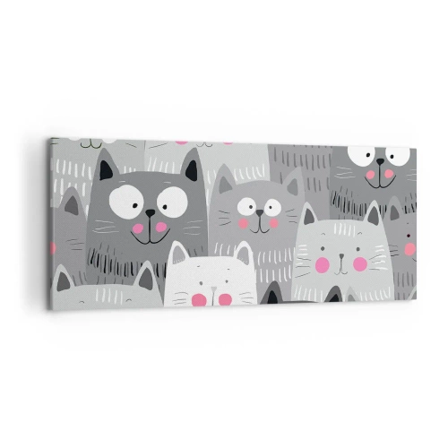 Impression sur toile - Image sur toile - Un motif amusant avec des chats dans des tons de gris - 120x50cm - Le monde des chats - Décoration murale moderne pour le salon et la chambre ARTTOR