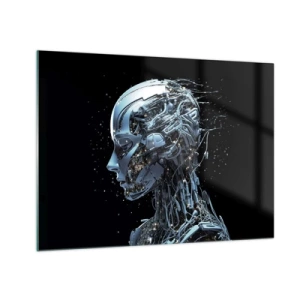 Impression sur verre - Image sur verre - Profil d'un robot féminin avec fils et mécanismes - 70x50cm - La technologie est une femme - Décoration murale moderne pour le salon et la chambre ARTTOR