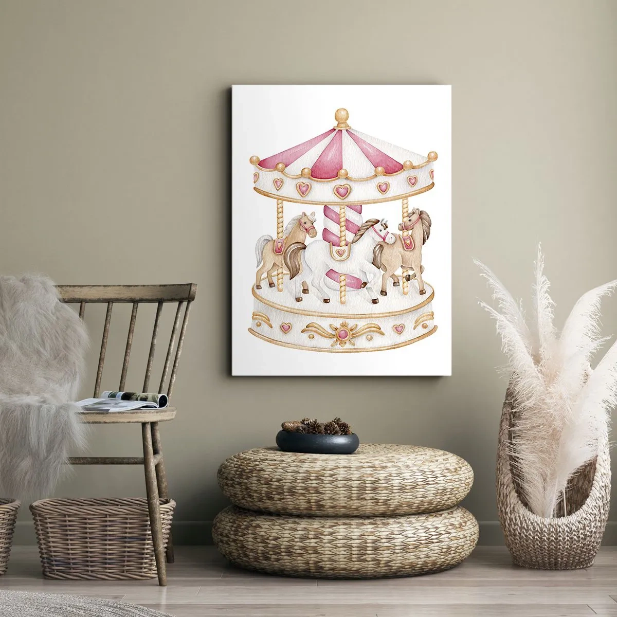 Impression sur toile - Image sur toile - Carrousel vintage coloré avec des chevaux - 80x120cm - Le doux monde de l'enfance - Décoration murale moderne pour le salon et la chambre ARTTOR