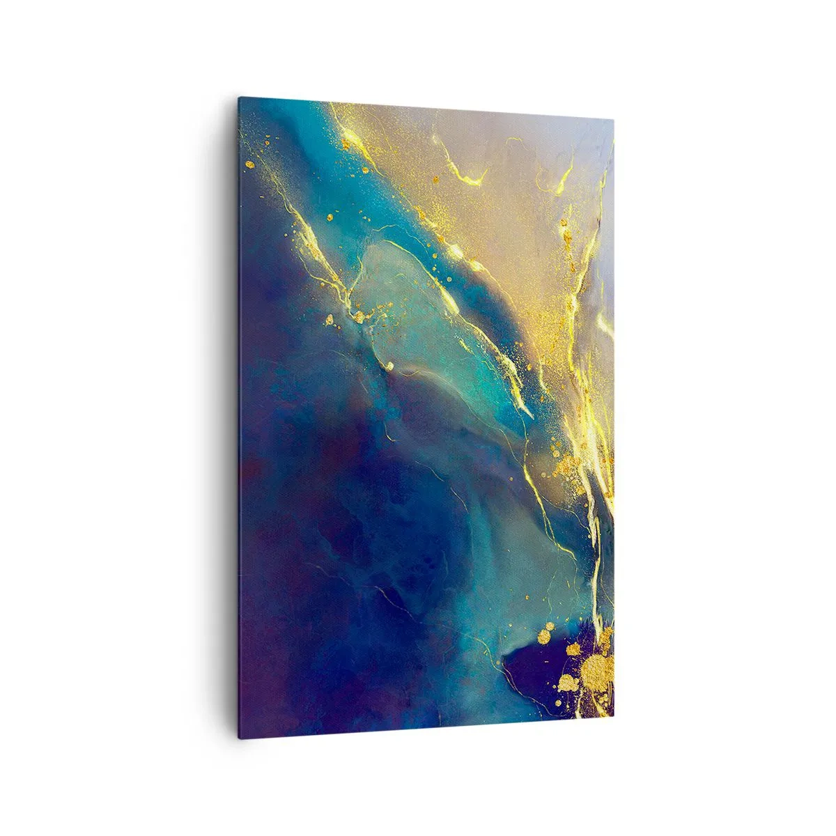 Impression sur toile - Image sur toile - Composition abstraite dans les tons bleu et or sur toile - 80x120cm - Coulée d'or - Décoration murale moderne pour le salon et la chambre ARTTOR