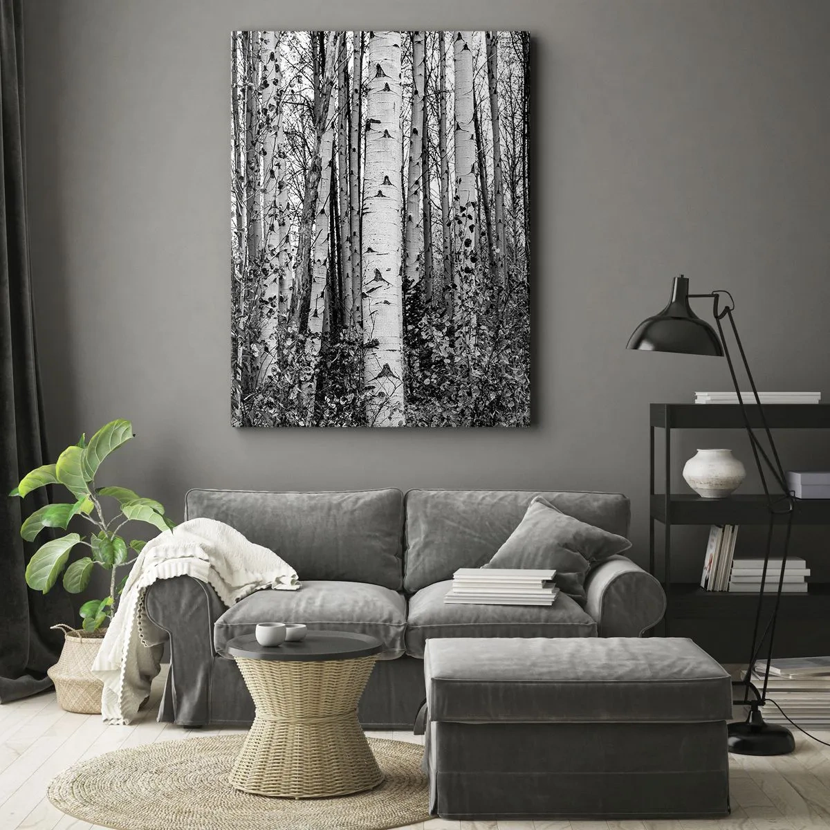 Impression sur toile - Image sur toile - Bouleaux noirs et blancs dans la forêt - 70x100cm - Enchevêtrement de bouleau - Décoration murale moderne pour le salon et la chambre ARTTOR