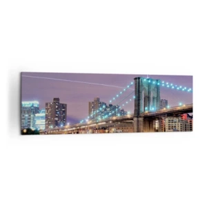 Impression sur toile - Image sur toile - Le pont de Brooklyn la nuit avec la ville illuminée en arrière-plan - 160x50cm - Depuis de nombreuses années le pont de Brooklyn - Décoration murale moderne pour le salon et la chambre ARTTOR