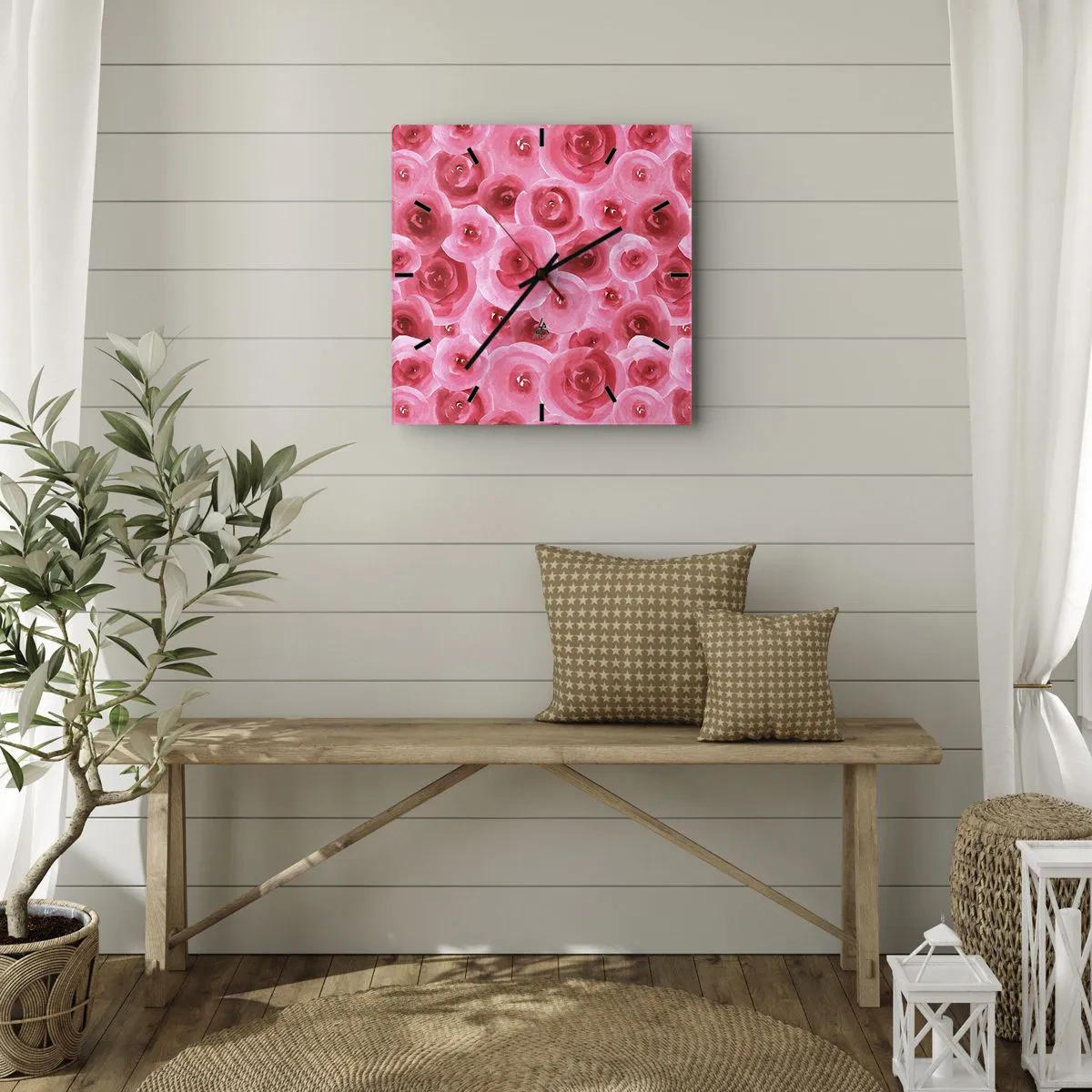 Horloge murale - Pendule murale - Roses en-haut et en-bas - 40x40 cm