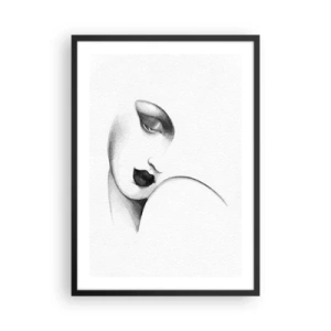 Affiche dans un cadre noir - Poster - Un portrait subtil d'une femme en noir et blanc - 50x70cm - Dans le style de Lempicka - Décoration murale moderne pour le salon et la chambre ARTTOR