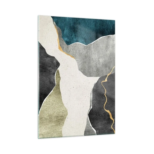 Impression sur verre - Image sur verre - Mosaïque abstraite aux formes organiques et à la ligne dorée - 50x70cm - Composition mosaïque avec un fil d'or - Décoration murale moderne pour le salon et la chambre ARTTOR