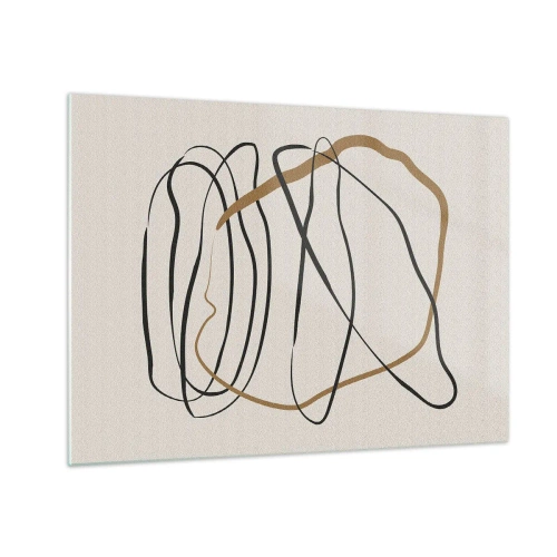 Impression sur verre - Image sur verre - Une composition expressive de lignes noires et brunes sur un fond clair. - 70x50cm - Composition – danse en boucle - Décoration murale moderne pour le salon et la chambre ARTTOR