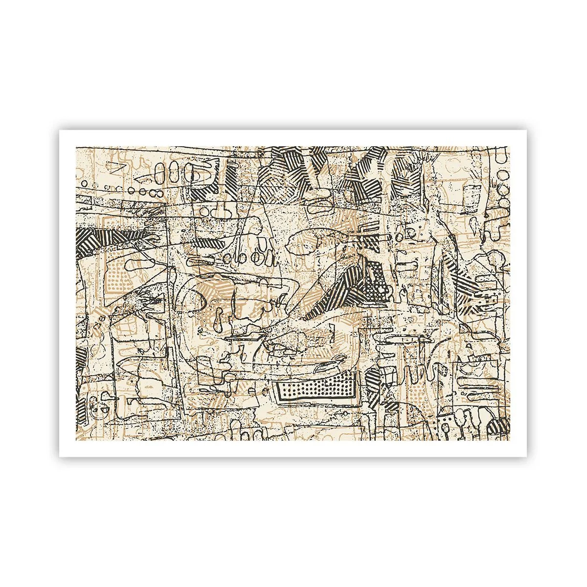 Affiche - Poster - Motifs abstraits et lignes sur fond beige - 100x70cm - Il attend d'être décodé - Décoration murale moderne pour le salon et la chambre ARTTOR