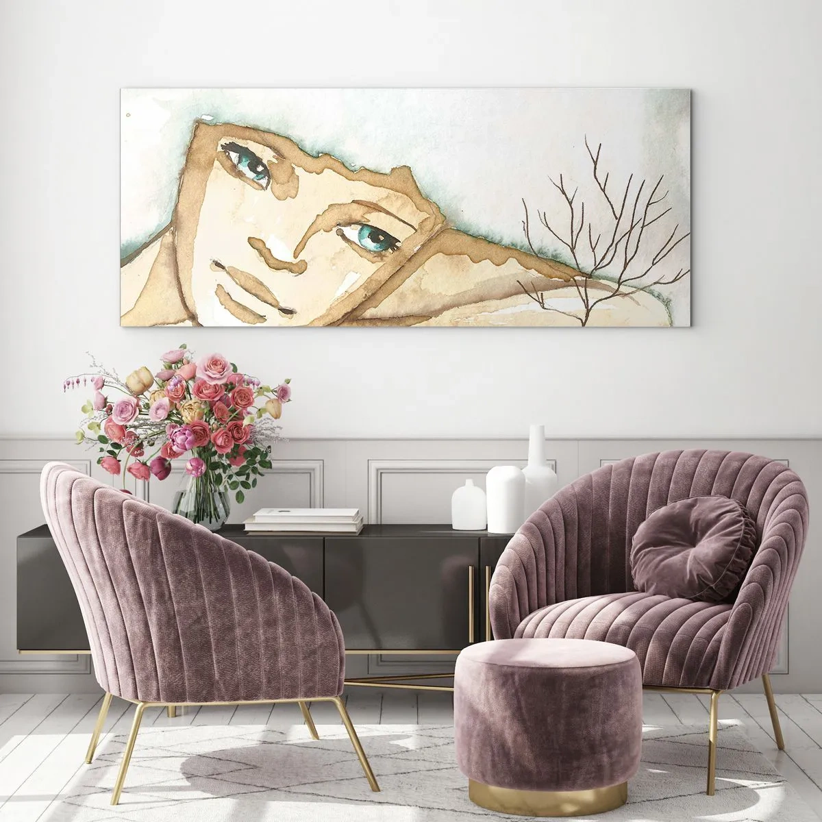 Impression sur verre - Image sur verre - Portrait artistique d'une femme aux couleurs pastel - 160x50cm - L'arbre de la poésie naît du silence - Décoration murale moderne pour le salon et la chambre ARTTOR