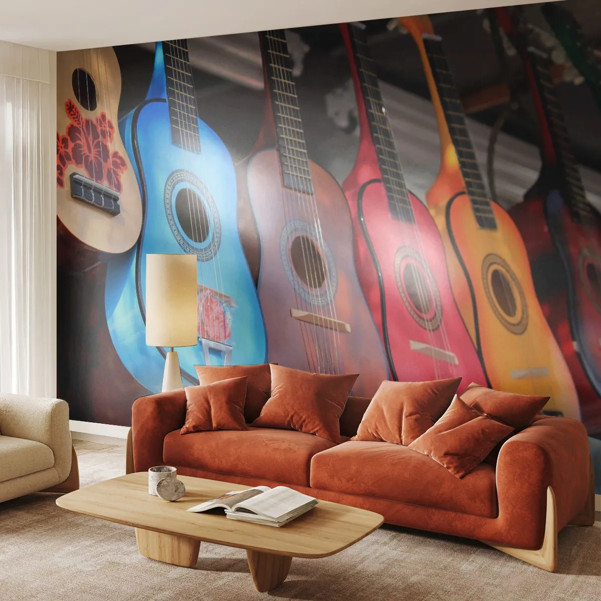 Papier Peint Autocollant Deluxe Sticker - Ambiance latine - Musique, Guitare, Un instrument de musique - 100x70 cm
