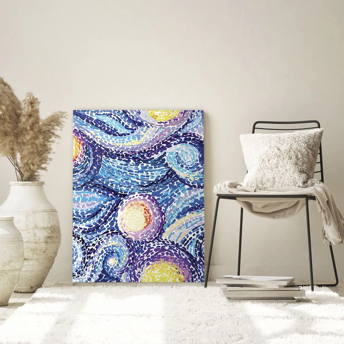 Impression sur verre - Image sur verre - Une interprétation abstraite de la nuit étoilée aux couleurs intenses - 50x70cm - D'après un tableau de van Gogh - Décoration murale moderne pour le salon et la chambre ARTTOR