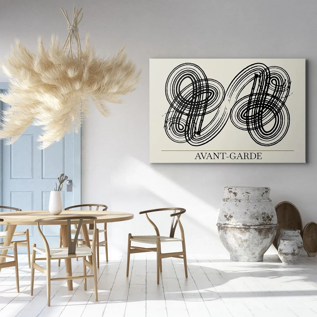 Impression sur toile - Image sur toile - Lignes noires abstraites sur fond clair dans un style avant-gardiste. - 120x80cm - C'est venu spontanément - Décoration murale moderne pour le salon et la chambre ARTTOR