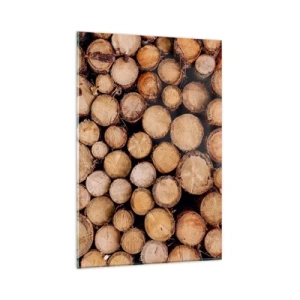 Impression sur verre - Image sur verre - Des tas de troncs d'arbres abattus disposés en harmonie - 80x120cm - Nouveau commencement - Décoration murale moderne pour le salon et la chambre ARTTOR