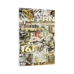 Impression sur verre - Image sur verre - Un collage de fragments de journaux et d'affiches dans un style artistique. - 80x120cm - Oh, il se passe quelque chose... - Décoration murale moderne pour le salon et la chambre ARTTOR