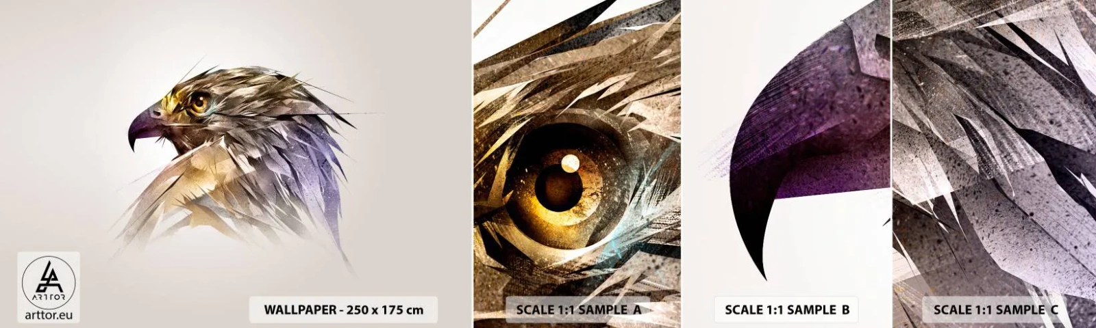 Échantillon De Papier Peint Standard Eco - Portrait d'un guerrier - Abstraction, Aigle, Oiseau - 100x30 cm