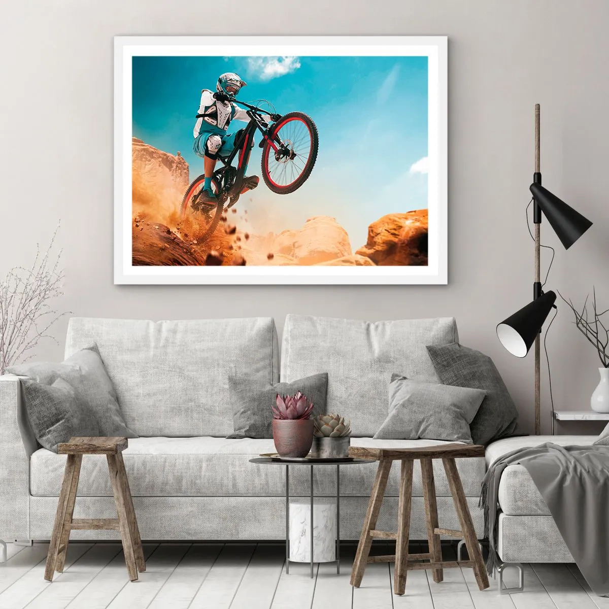 Affiche dans un cadre blanc - Poster - Démon de la folie du vélo - 100x70 cm