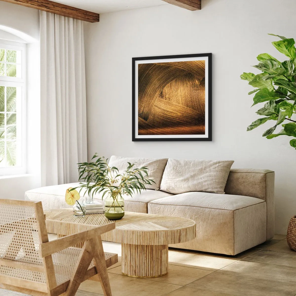 Affiche dans un cadre noir - Poster - Dans un labyrinthe en or - 50x50 cm