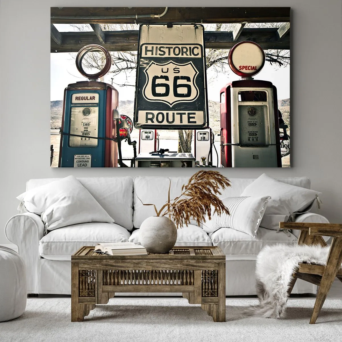 Impression sur toile - Image sur toile - Station-service historique de la Route 66 - 120x80cm - Voyage rétro américain - Décoration murale moderne pour le salon et la chambre ARTTOR