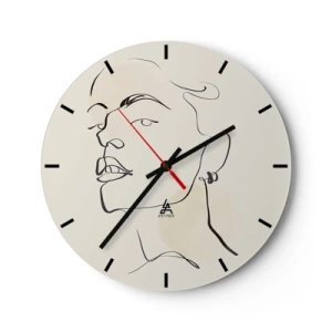 Horloge murale - Pendule murale - Une ligne minimaliste créant un portrait de femme sur un fond clair - 30x30cm - Regard fier - Décoration murale moderne pour le salon, la cuisine et la chambre ARTTOR