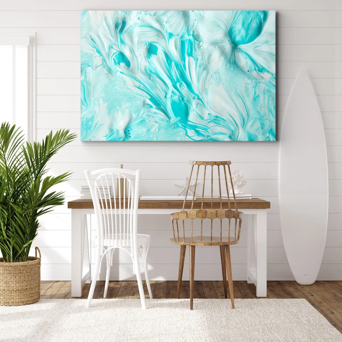 Impression sur toile - Image sur toile - Un motif abstrait dans des tons pastel de bleu et de blanc. - 120x80cm - Ensemble pour toujours - Décoration murale moderne pour le salon et la chambre ARTTOR