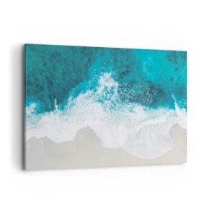 Impression sur toile - Image sur toile - Vagues turquoise de l'océan sur du sable clair - 120x80cm - Caresse naturelle - Décoration murale moderne pour le salon et la chambre ARTTOR