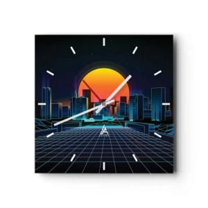 Horloge murale - Pendule murale - Horizon urbain futuriste de style néon - 30x30cm - Vous voulez toujours passer au réel ? - Décoration murale moderne pour le salon et la chambre ARTTOR