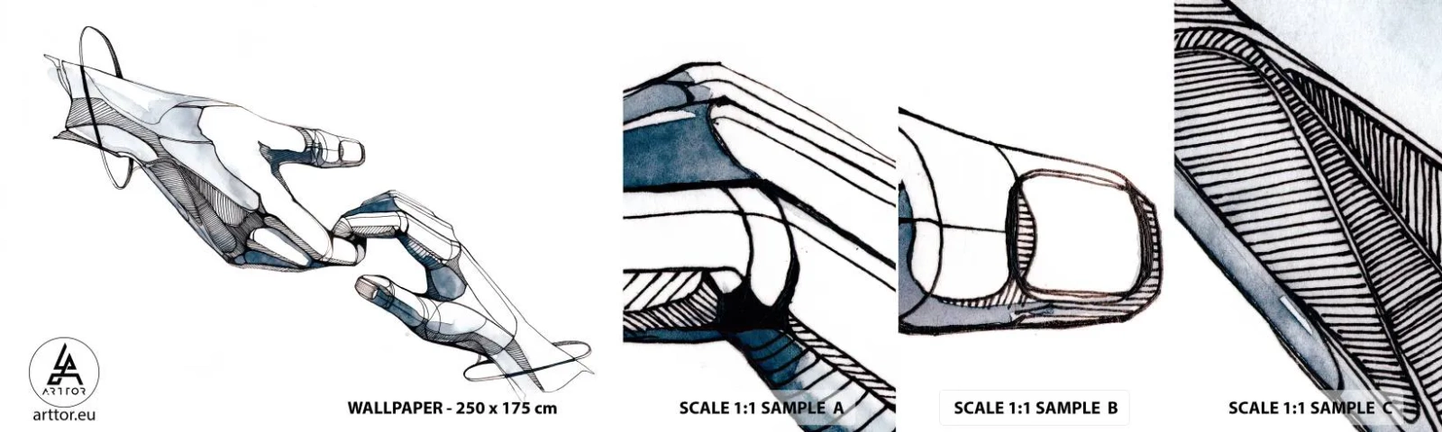 Échantillon de Papier Peint Autocollant Deluxe Sticker - Un bon geste - Abstraction, Mains, Graphique - 100x30 cm
