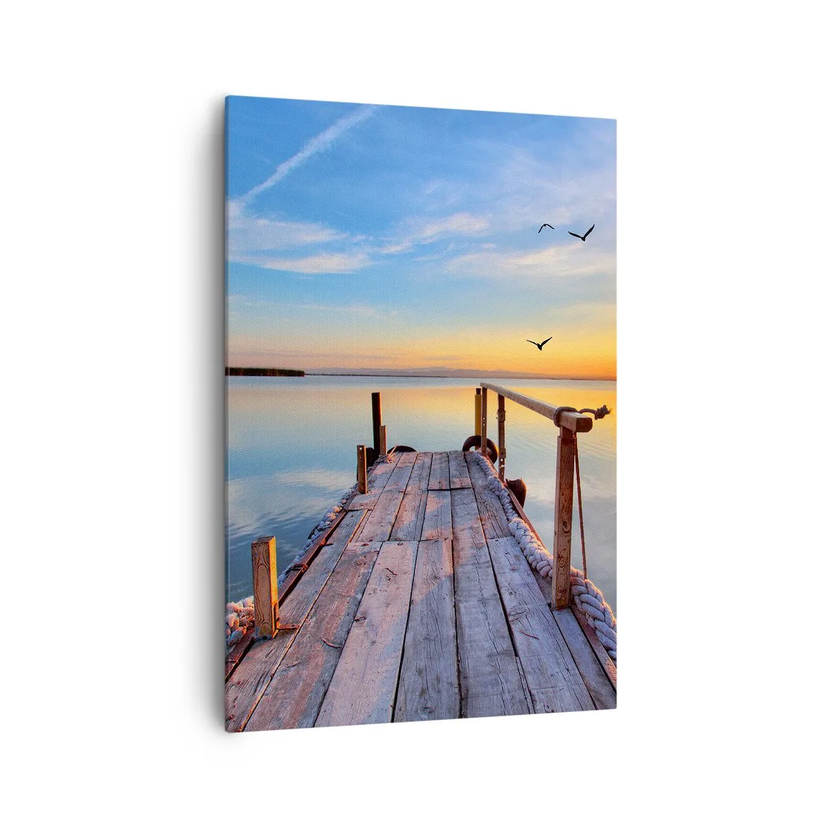 Impression sur toile - Image sur toile - Jetée en bois au coucher du soleil sur un lac calme - 70x100cm - Marcher droit vers le soleil - Décoration murale moderne pour le salon et la chambre ARTTOR