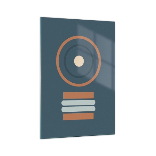 Impression sur verre - Image sur verre - Une composition géométrique avec des cercles et des rectangles aux couleurs sobres. - 70x100cm - Essence des choses - Décoration murale moderne pour le salon et la chambre ARTTOR
