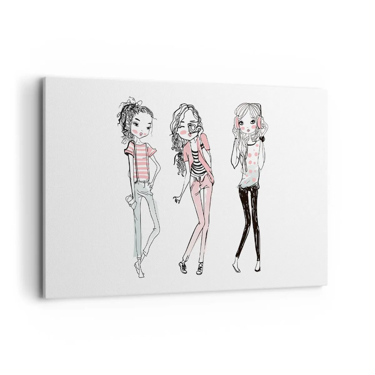 Impression sur toile - Image sur toile - Illustration de filles à la mode aux couleurs pastel - 120x80cm - On va s'amuser - Décoration murale moderne pour le salon et la chambre ARTTOR